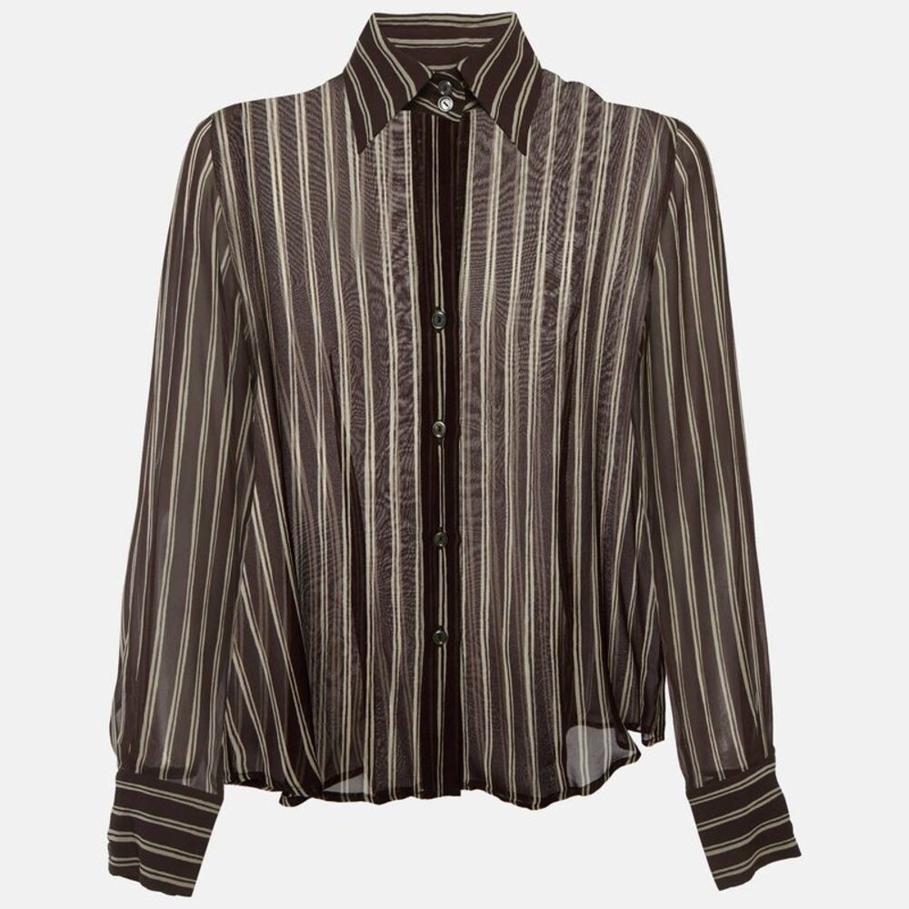 Max Mara Brown Striped Silk Sheer Shirt S